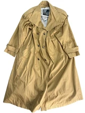 London Towne Trench Coat Womens 8 Tan Double Breasted Long Cotton Lined