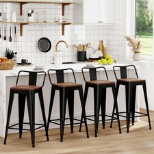 Metal Bar Stools Set of 4 Counter Height Barstools with Removable Back 24" Ki...