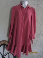 Tahari nwt sz S dusty pink shirt dress flounce hem slash pockets long sleeves