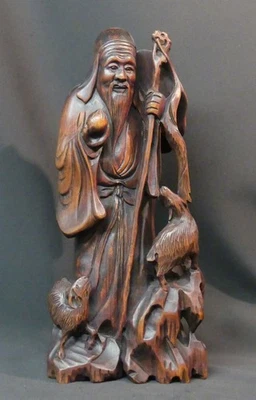 C Chine grande statuette ancienne racine sculptée dieu SHOU XING bois 36cm1.1kg - Photo 1/4