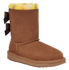 UGG Toddler Bailey Bow Plaid Punk Chestnut Sheepskin Suede Wool Boots Toddler 6