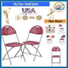2 Pack Burgundy Plastic Fan Back Folding Chairs 650 lb Capacity Indoor Outdoor