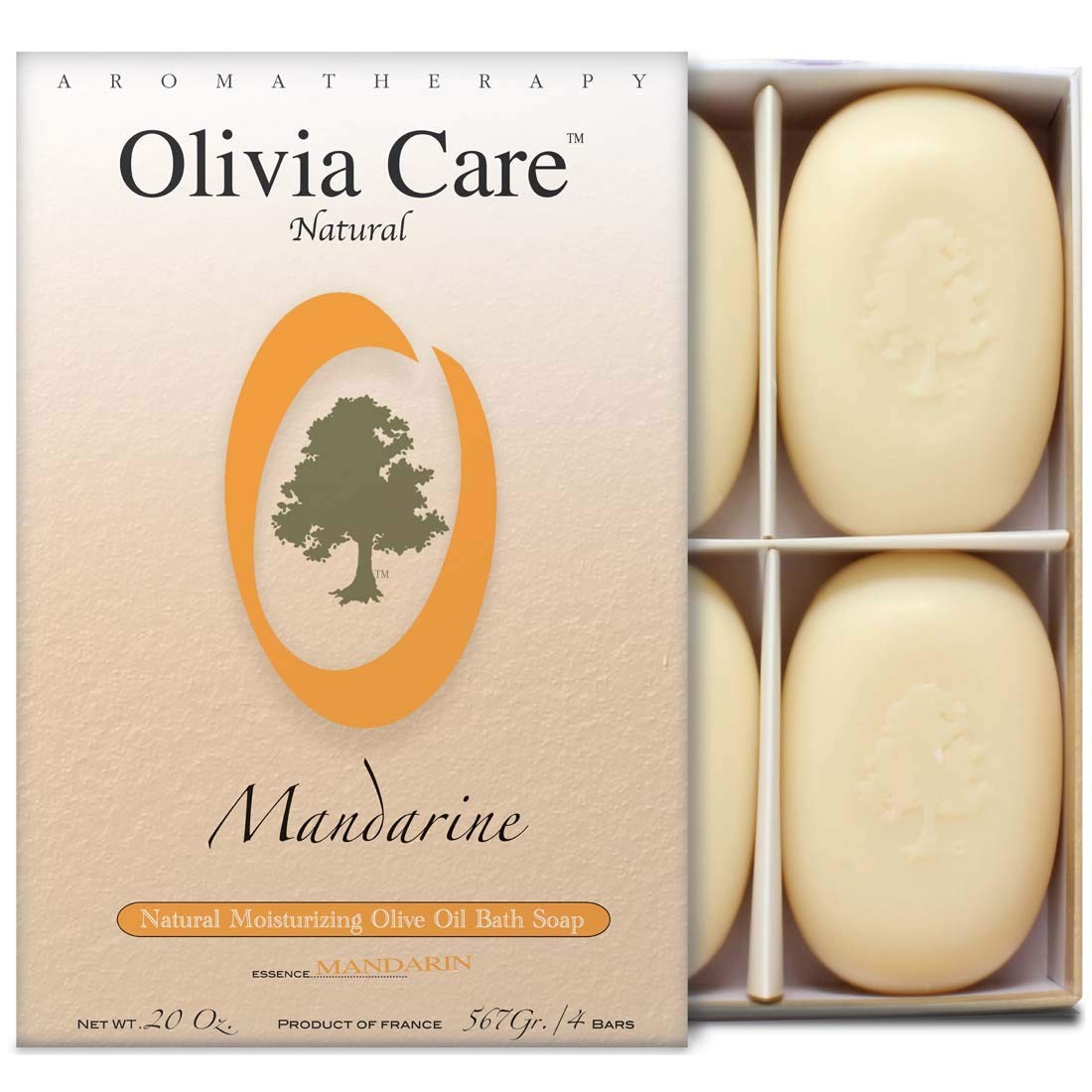 Olivia Care Bath & Body Bar Mandarin Soap 4 Pack Gift Box Organic, Vegan &