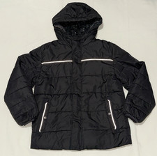Swiss Tech Boys Puffer Jacket Size M 8 Black Hooded Winter Coat Fleece Lined