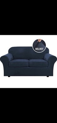 New Black Velvet Plush Three-Piece Stretch Sofa Cover For Two Cushions No Packag