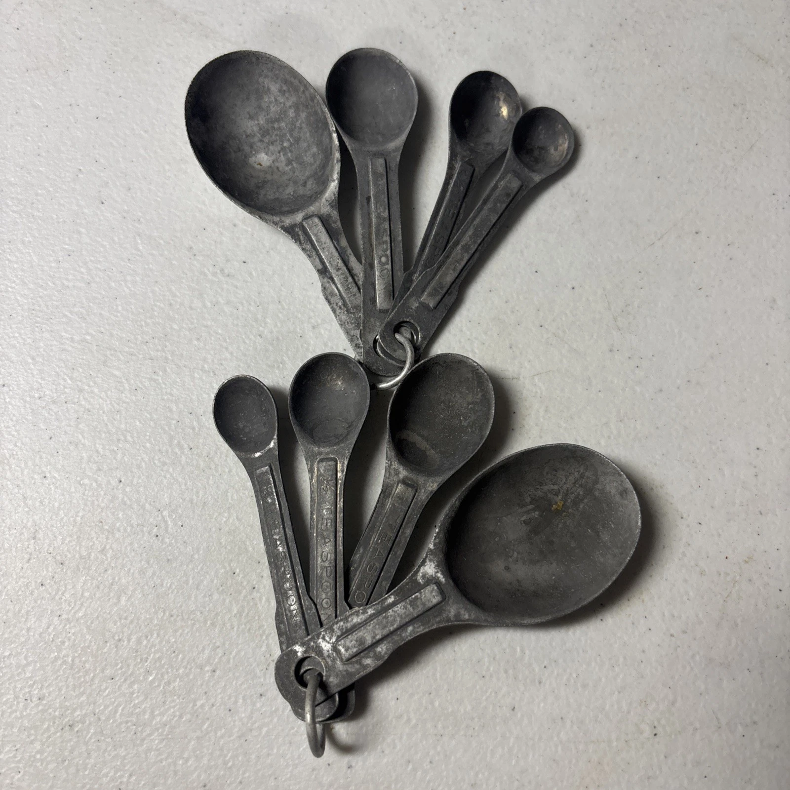 2 Vintage Sets Aluminum Nesting Measuring Spoons US Standard Set of 4 with Ring