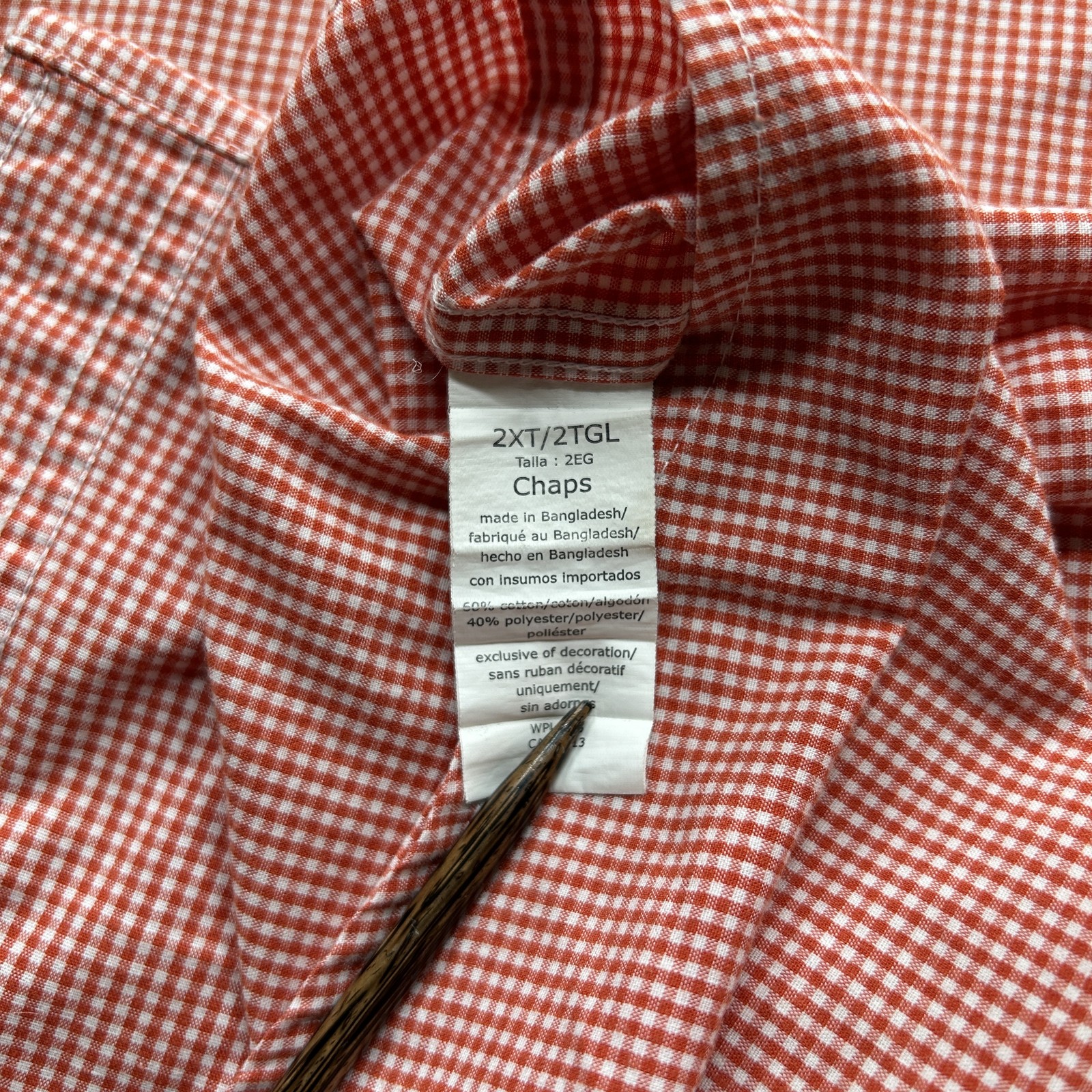 Chaps Men's Button Down Shirt 2XT/2TGL Red Gingham Long Sleeve