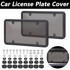 2pcs Car License Plate Cover With Black Frame Shield Protector Front Rear Parts