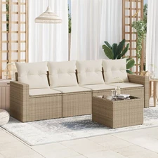 Garden Sofa Set Beige PE Rattan Large Modular Garden Sofa Set