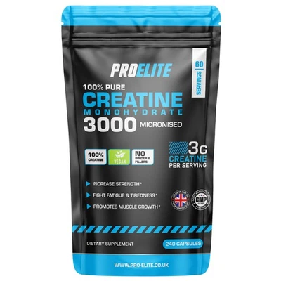 PRO-ELITE CREATINE MONOHYDRATE 3000MG 240 CAPSULES - MUSCLE GROWTH, STRENGTH AND GAINS