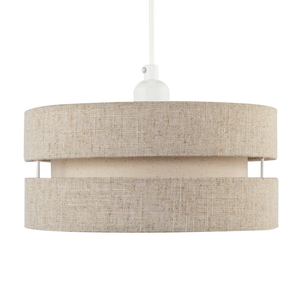 Modern Natural Textured Oatmeal Linen Triple Tier Pendant Light Shade by Happ...