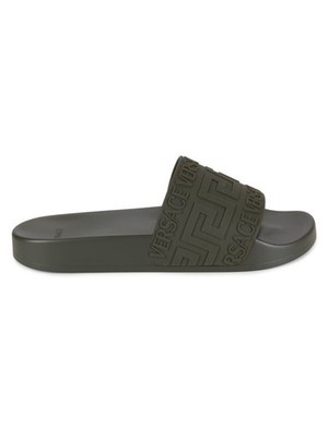 New Versace Medusa Green Greca Print Embossed Pool Slide Flip Flops 45 EU 12 US