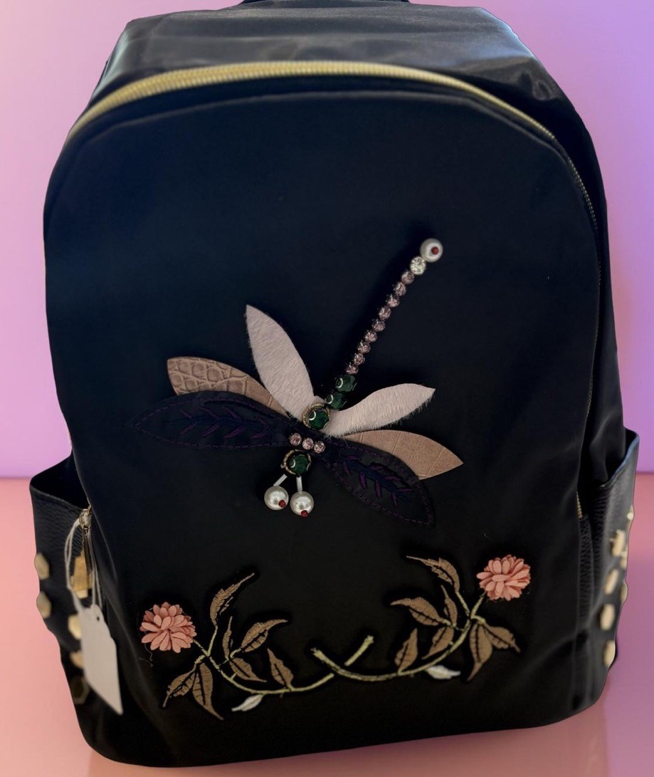 Black Dragonfly & Floral Embroidered Back Pack NEW | eBay