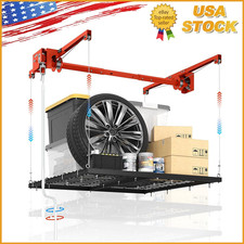 Overhead Garage Storage Rack Adjustable 4x4 Ft Ceiling Mounted With Safety Lock