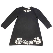 Hanna Andersson Nordic Sweater Dress Long Sleeve Embroidered Black Girls US 4