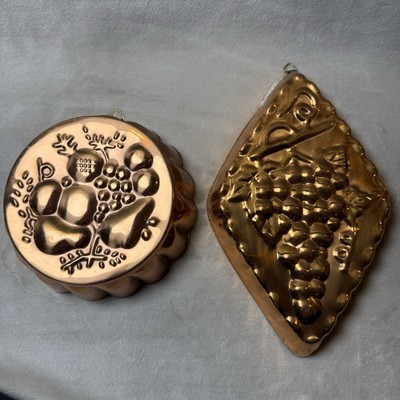 2-Vintage Copper Jello Food Molds with Fruit Design Both Marked