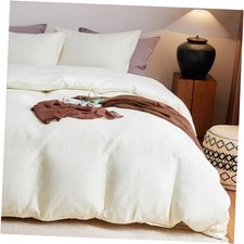 Muslin Cotton Duvet Cover Set, Soft, Breathable Bedding for All Queen Beige
