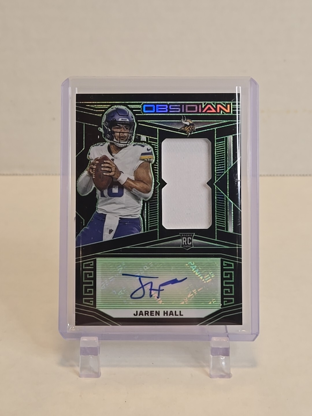 JAREN HALL 2023 OBSIDIAN ROOKIE PATCH AUTOGRAPH GREEN ETCH RC AUTO /25 RPA
