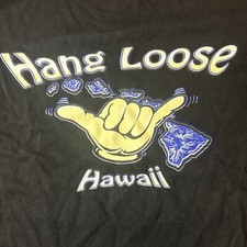 Vintage 90s Black Hang Loose Hawaii T Shirt USA Skater Surfer Size Large