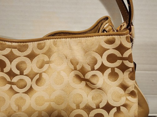 COACH 26448 MADISON OP ART PHOEBE SATEEN TOTE Gold/Tan/Purple - Picture 4 of 18