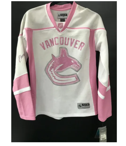 Vancouver Canucks Pink/White Women's Reebok NHL Hockey Fashion Jersey NEW Size M - Picture 1 of 6