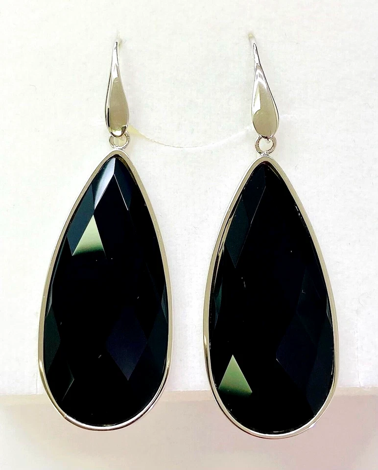 QVC Bronzo Italia Faceted Black Onyx Teardrop Dangle Earrings - Image 2 of 3