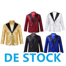 DE ranrann Jungen Pailletten Blazer Langarm Mantel Glänzende Slim Fit Jackett