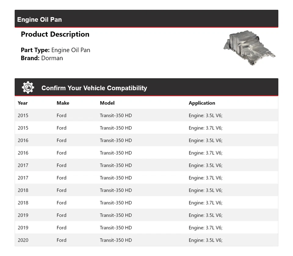 Para Ford Transit-350 HD 2015-2020 cárter de aceite del motor Dorman 2016 2017 2018 2019 Foto 2 de 4