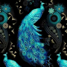 Michael Miller - Magnificent Peacock - Peacock Dance - Blue, Fabric BTY