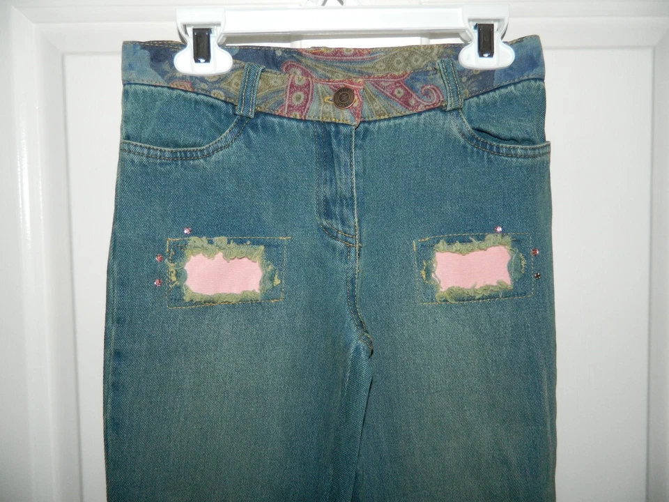 Pantalones vaqueros LITTLE MASS niñas con cordones parche embellecido BLING* 8 nuevos Foto 3 de 4