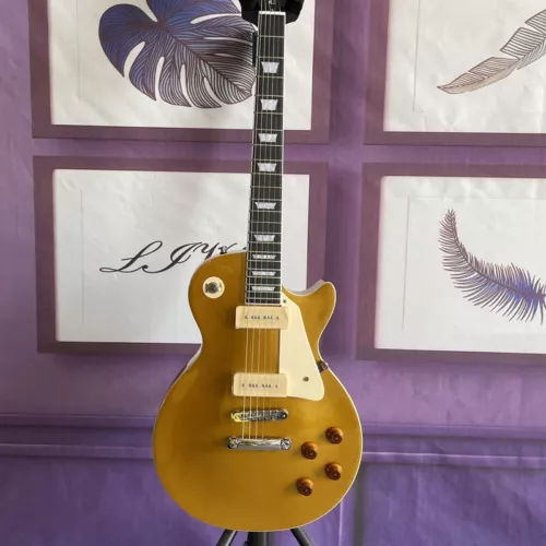 Gold Les Paul Back Yellow Electric Guitar Solid Body HPL Fretboard P90 Pickups
