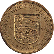 1957 JERSEY 1/4th ONE FOURTH OF A SHILLING / THREEPENCE COIN