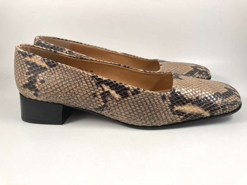 LAUREN RALPH LAUREN BEIGE BLACK SNAKESKIN LEATHER LOW HEEL SQUARE TOE SHOES 9B - Image 4 of 4
