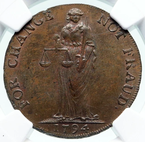 1794 ENGLAND UK Suffolk BUNGAY Lancaster Antique 1/2 P Conder Token NGC i86638