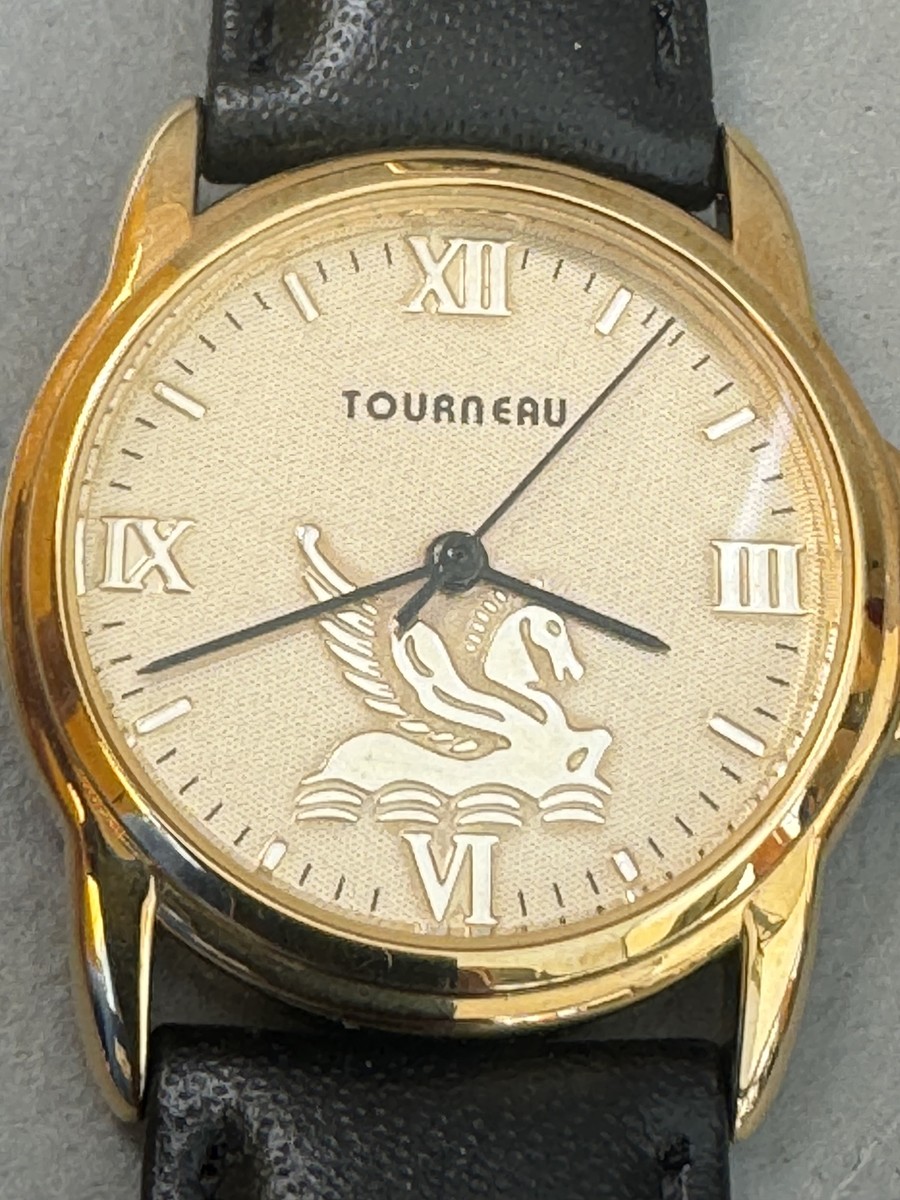 Tourneau 100ft Gold Tone Pegasus Icon Black Leather Band  display picture 3