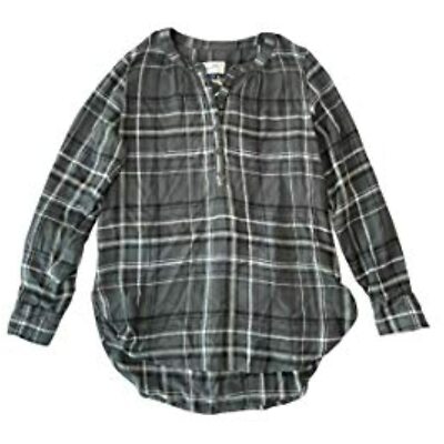 Universal Thread Goods Co. Women's Plaid Long Sleeve Tunic Popover Blouse Sz XS