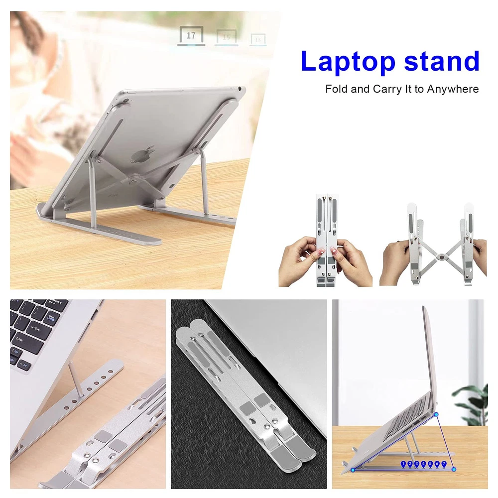 Adjustable 7-Angle Ergonomic Aluminum Laptop Stand Anti-Slip Portable Desktop