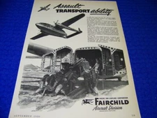 1950 FAIRCHILD C-119 "ASSAULT TRANSPORT" 1-PAGE ORIGINAL SALES AD (544GG)
