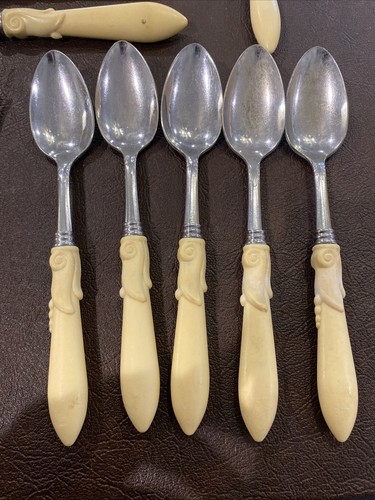 Perma brite vintage flatware art deco Bakelite Ivory Antique Cutlery 15 Pieces - Picture 2 of 12
