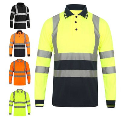 HI VIZ POLO T-SHIRT VISIBILITY REFLECTIVE SECURITY TAPE HIGH VIS SAFETY ...