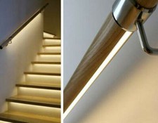 LED Handrail Kit Lighting Mopstick Rail Banister Brushed end caps brackets