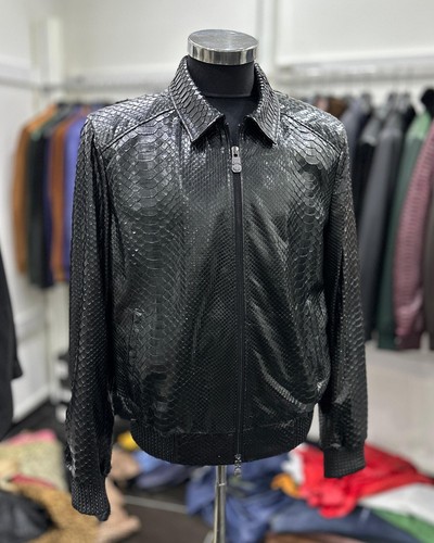 Billionaire Genuine Python Leather Men's Exotic Black Luxury Bomber ...