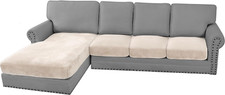 Velvet Stretch Sectional Couch Covers - 4 Piece Sofa Seat Cushions for L Shape S