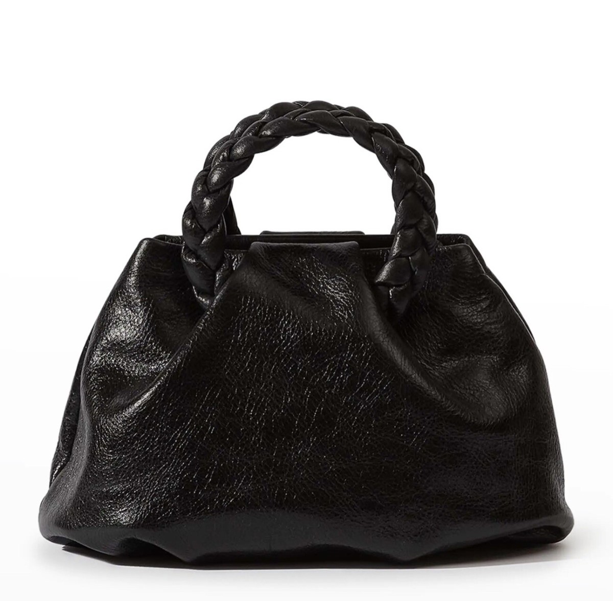 HEREU Bombon Tumbled Shiny Top-Handle Bag, Black | eBay