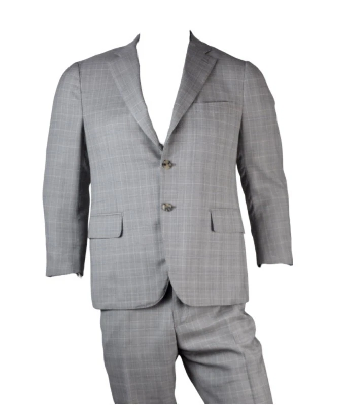 $5,495 NWT Gianluca Isaia Gray Window Pane 100% Wool 2-Button Suit Size 44 S - Image 2 of 4