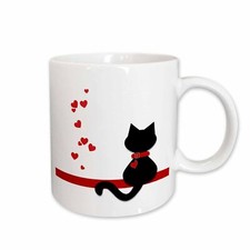 3dRose Pet Lovers Red Hearts Black Kitty Cat Mug