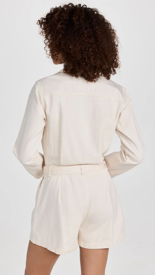 NWT- rag & bone Pleated Denim Long-Sleeve Romper, Ecru - Size Medium - Image 4 of 4