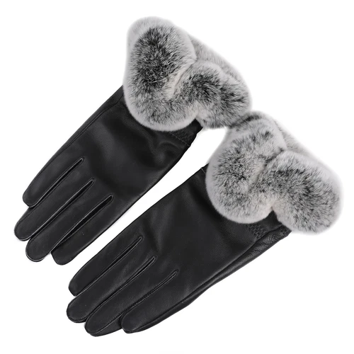 Women's Winter Genuine Leather Gloves Rex Rabbit Fur Warm Trim Cuff Velvet Lined - Picture 68 of 88