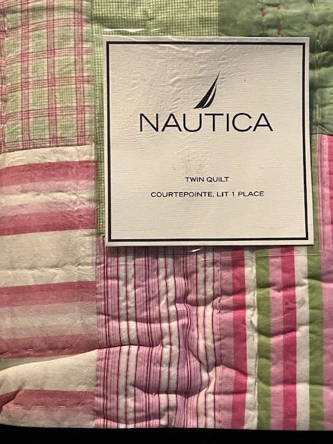 Edredón doble Nautica Edgemont rosa, verde y blanco 68" x 86" NUEVO / NOS Foto 2 de 2