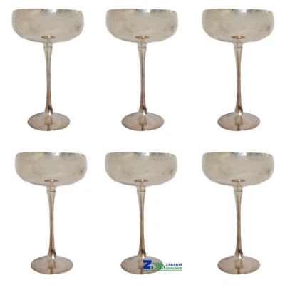 GNALI PIERFRANCESCO SET 6 PZ VINTAGE CALICI COPPE ACCIAIO PLACCATE ARGENTO INT. DORATO GAMBO ARGENT